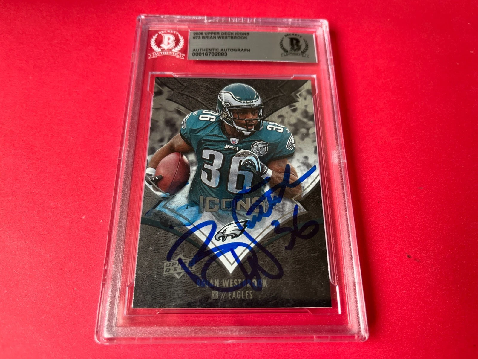 Brian Westbrook Eagles 2008 UD Icons Card Signed Auto Beckett BAS Slabbed