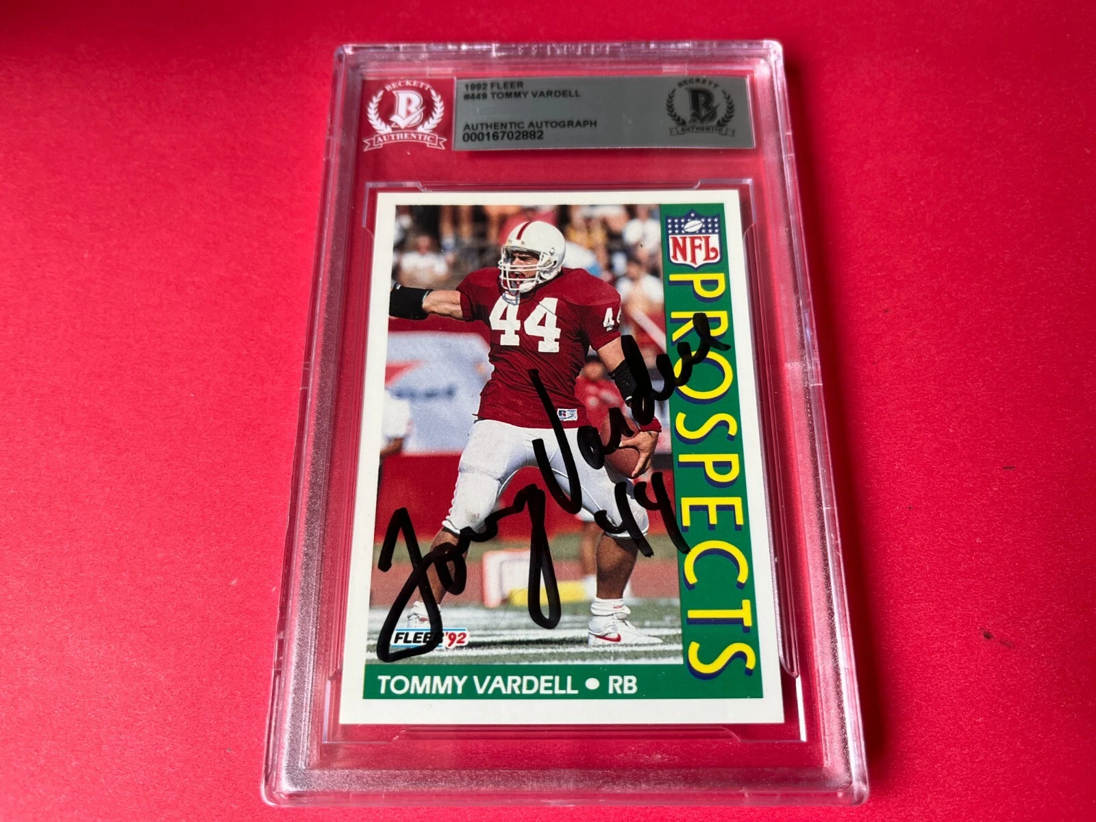 Tommy Vardell Stanford 1992 Fleer Rookie Card Signed Auto Beckett BAS Slabbed