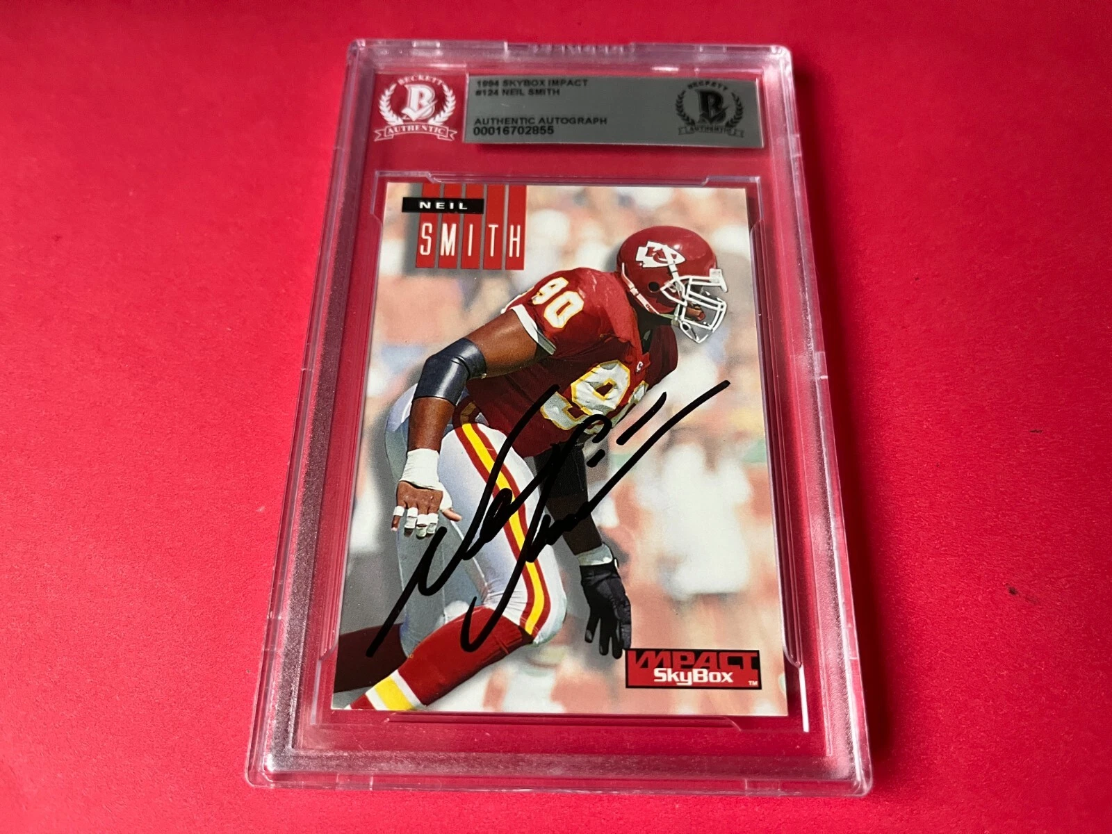 Neil Smith Chiefs 1994 Skybox Impact Card Signed Auto Beckett BAS Slabbed