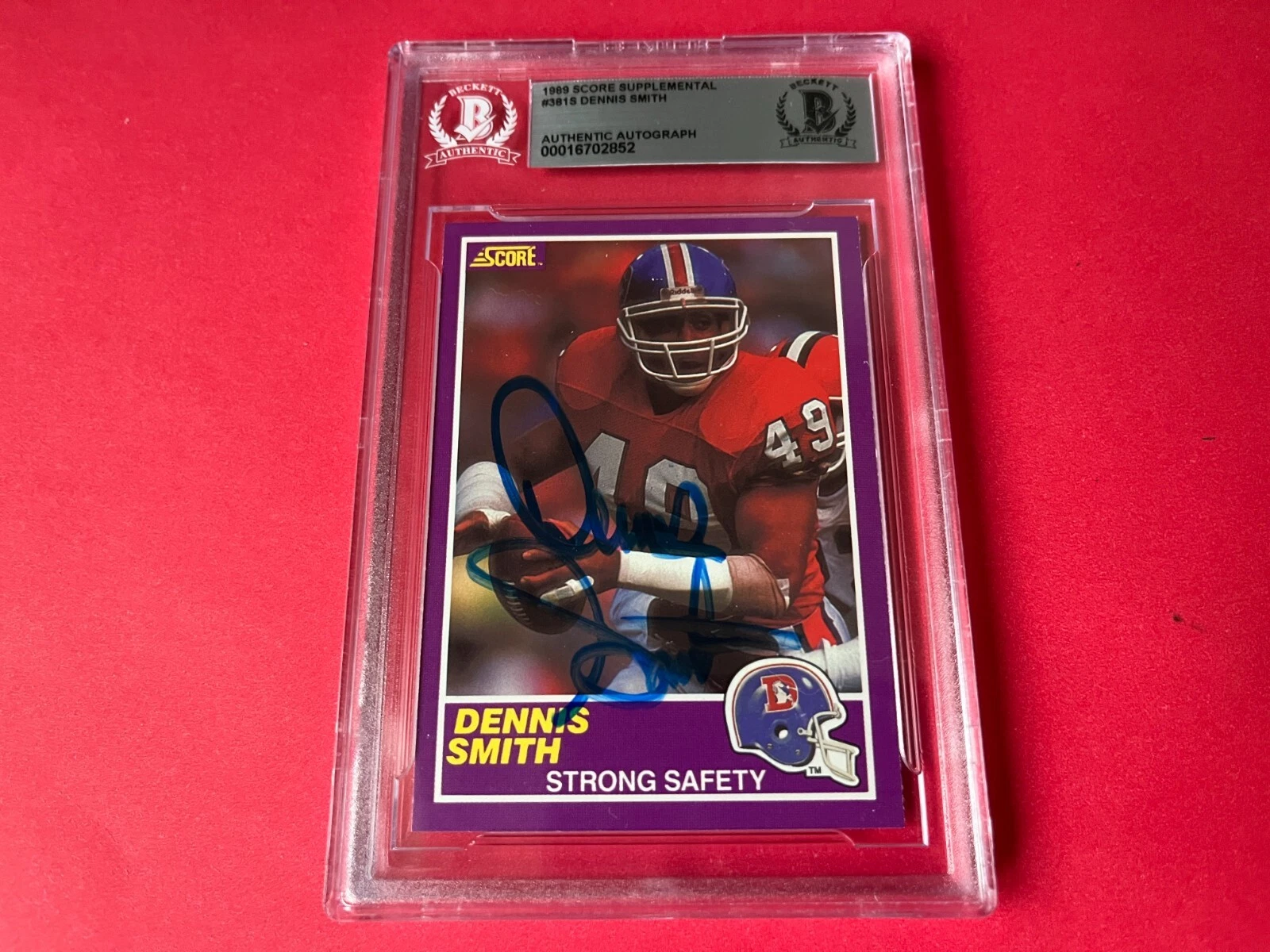 Dennis Smith Broncos 1989 Score Card Signed Auto Beckett BAS Slabbed