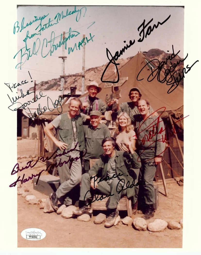 MASH Cast Autographed 8X10 Photo Alda Swit Ogden Stiers Morgan +3 JSA YY54532