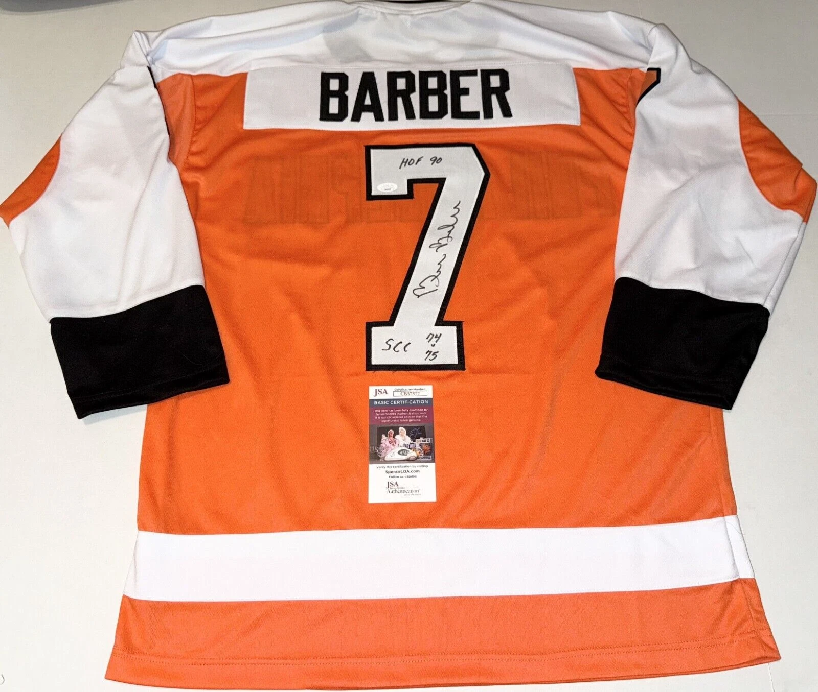 Bill Barber Philadelphia Flyers signed Custom jersey W/ Inscriptions JSA