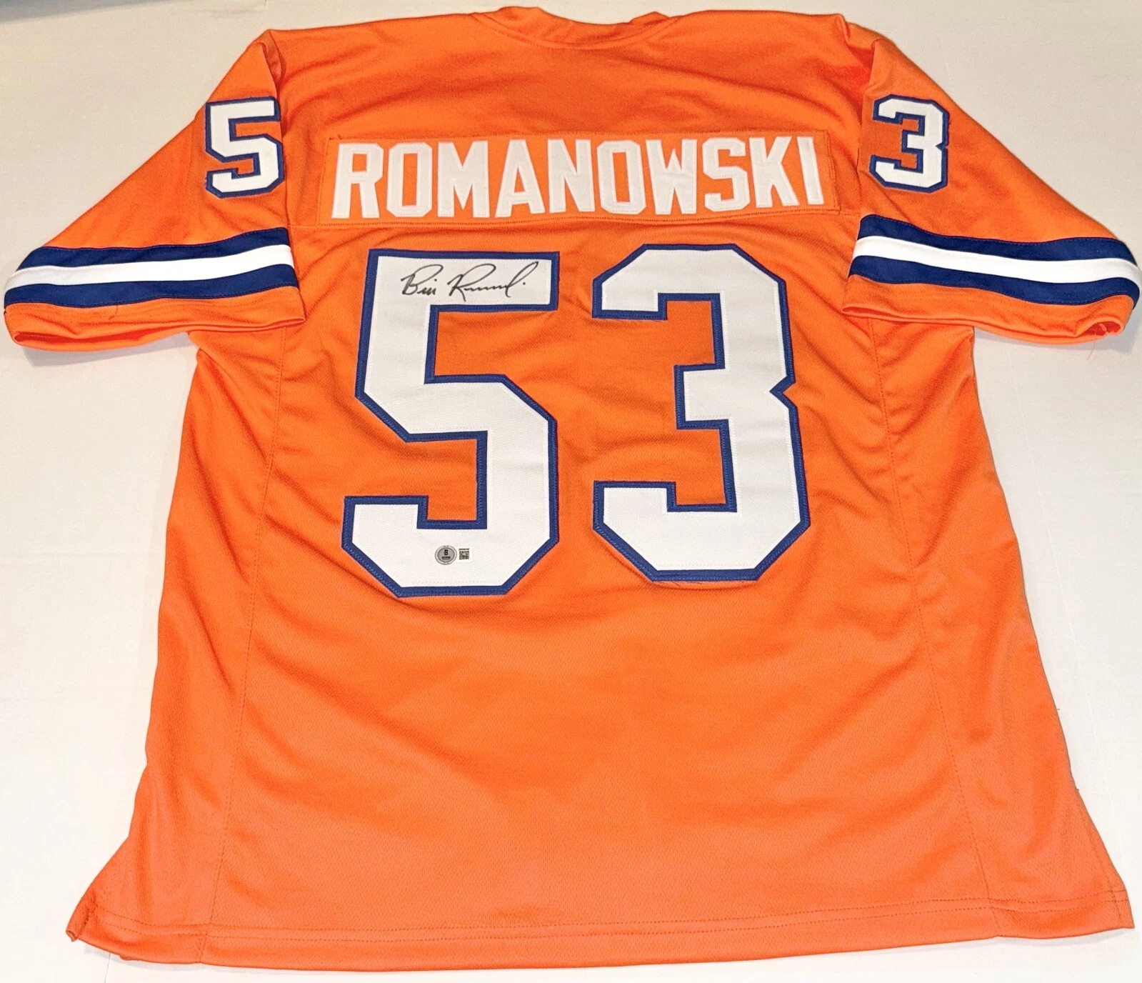 Bill Romanowski Denver Broncos signed Orange Custom jersey Beckett Witnessed