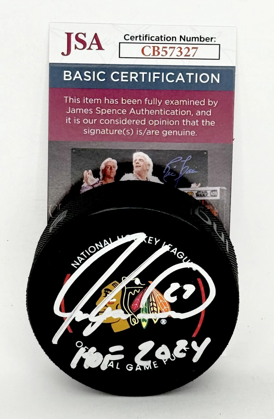Jeremy Roenick signed Chicago Blackhawks Game Puck W/ HOF Inscription JSA