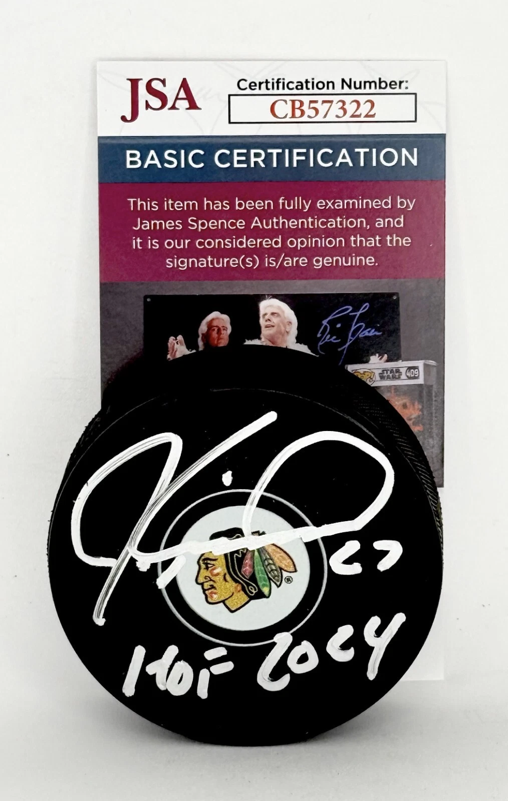 Jeremy Roenick signed Chicago Blackhawks Logo Puck W/ HOF Inscription JSA