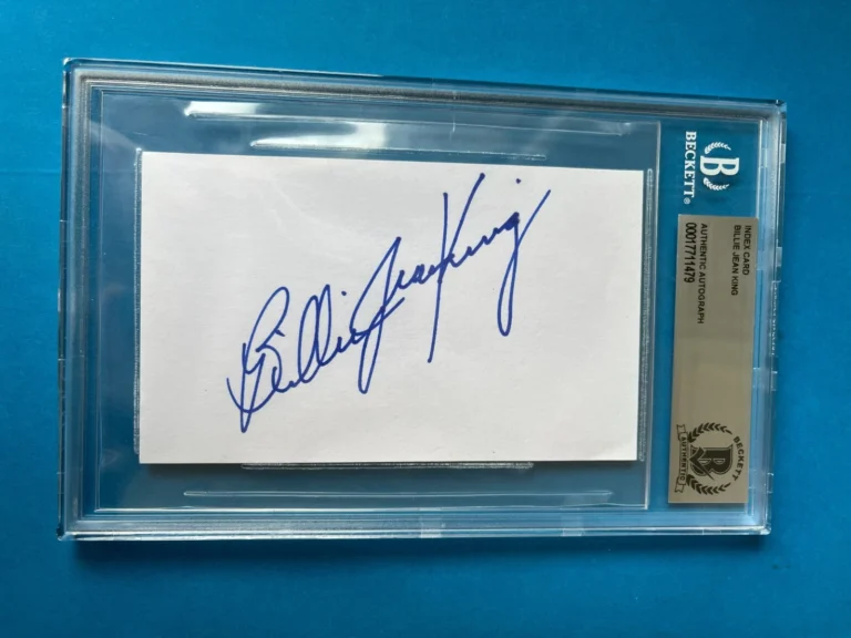 Billie Jean King HOF Legend Tennis Index Card Signed Auto Beckett BAS