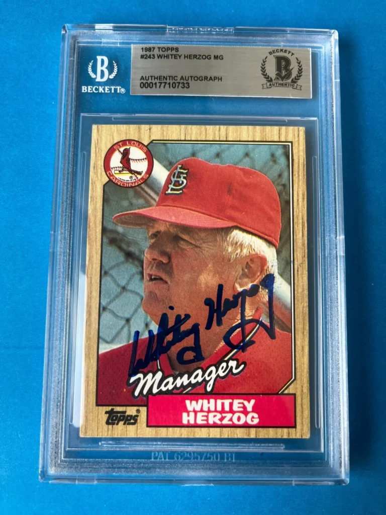 Whitey Herzog Cardinals 1987 Topps Card Signed Auto Beckett BAS