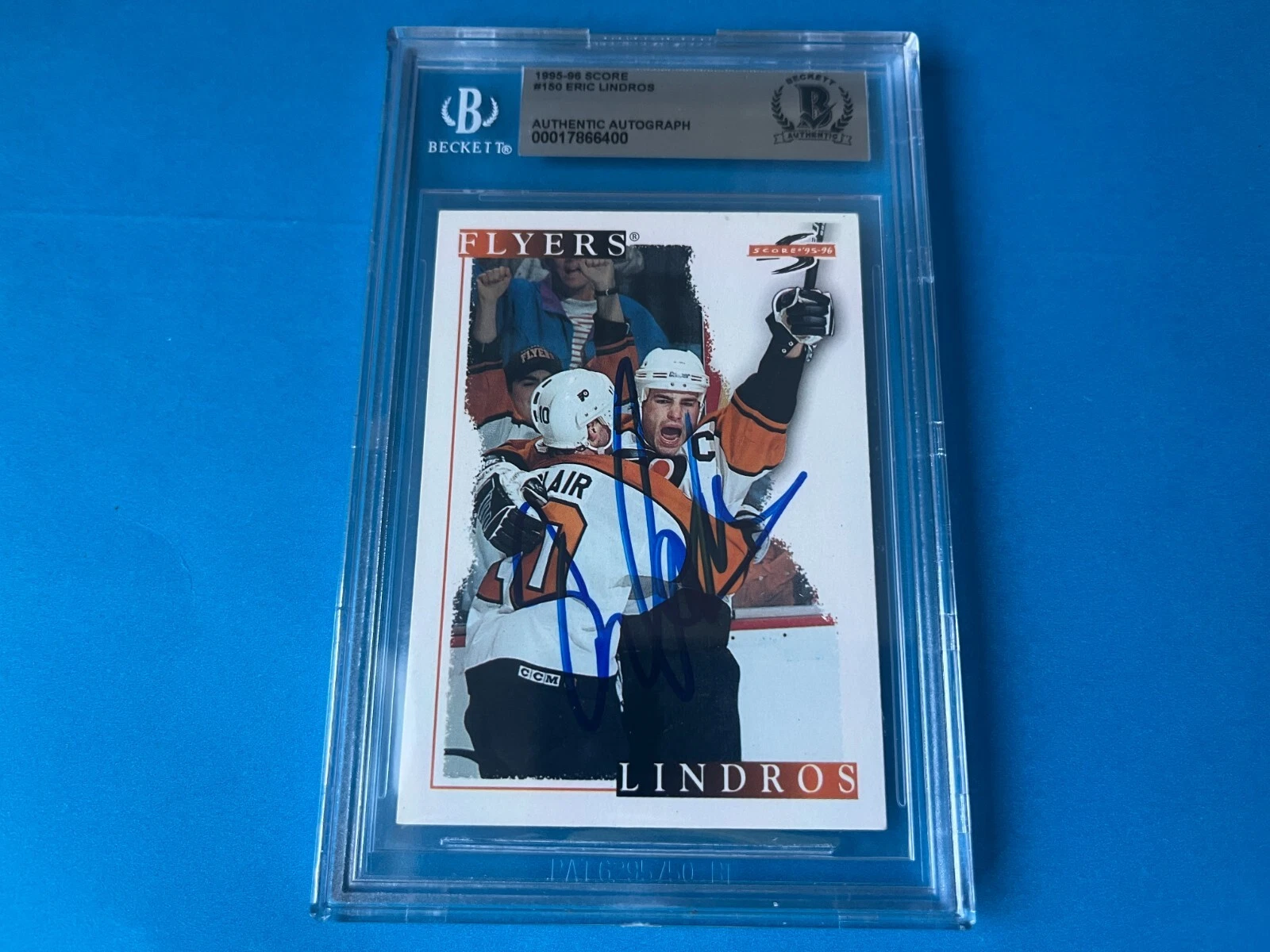 Eric Lindros Flyers 1995-96 Score Hockey Signed Auto Beckett SLABBED BAS