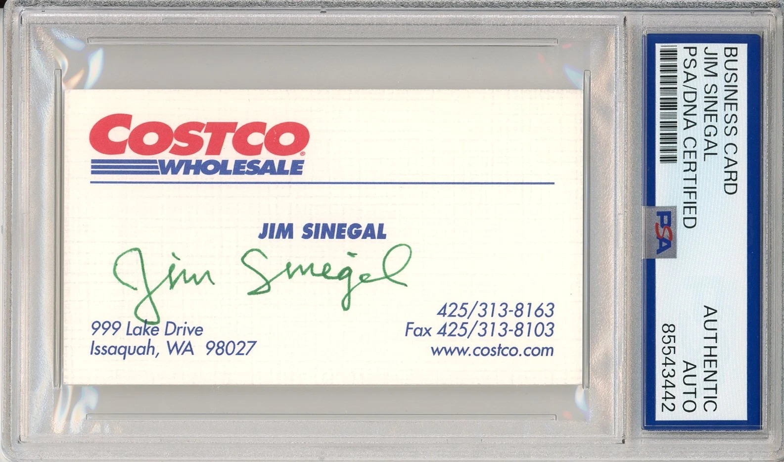 JIM SINEGAL COSTCO FOUNDER SIGNED BUSINESS CARD PSA DNA COA CERTIFIED AUTOGRAPH