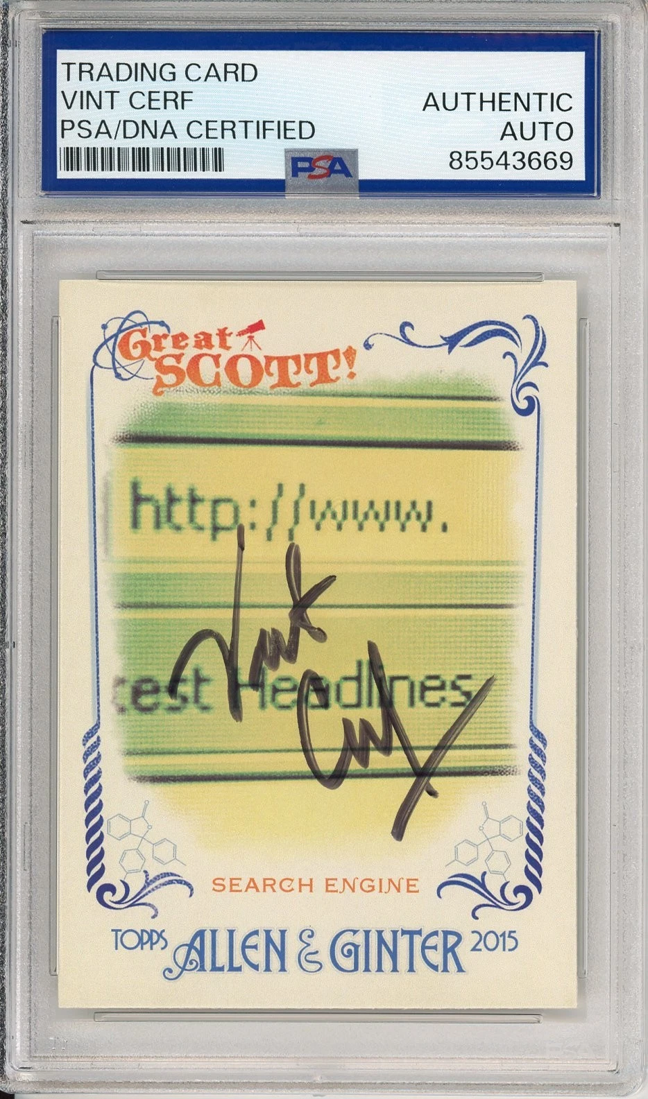 2015 TOPPS ALLEN GINTER SEARCH ENGINE VINT CERF SIGNED CARD PSA DNA AUTOGRAPH