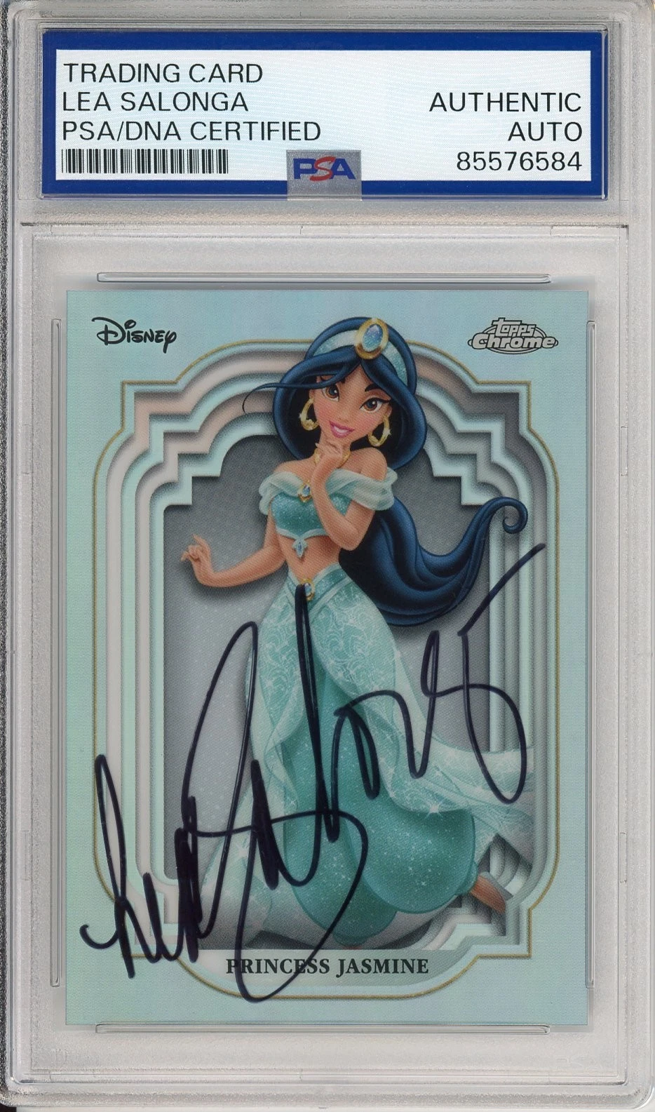 2024 TOPPS CHROME DISNEY REFRACTOR PRINCESS JASMINE SIGNED LEA SALONGA PSA DNA
