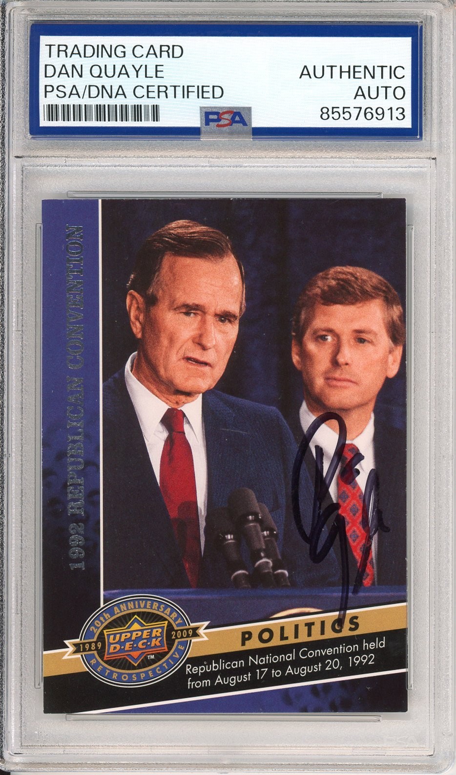 2009 Upper Deck Vice President Dan Quayle SIGNED Card AUTOGRAPH PSA DNA COA Bush