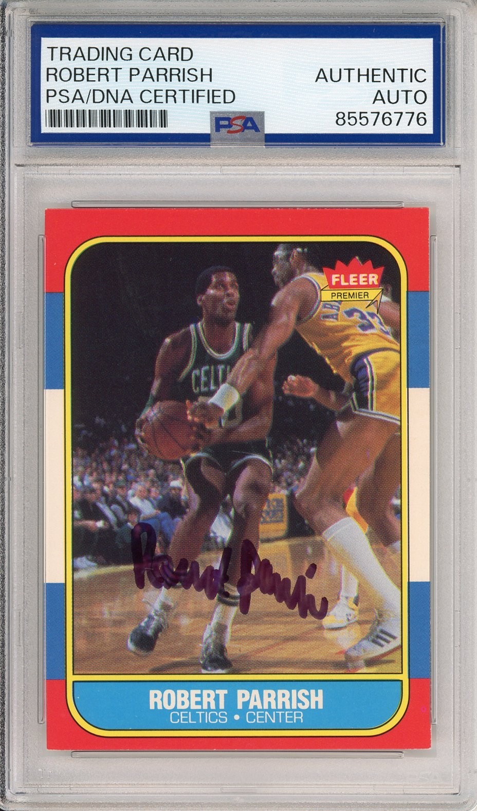 1986 86/87 FLEER ROBERT PARISH CELTICS HOF SIGNED CARD PSA DNA COA AUTOGRAPHED