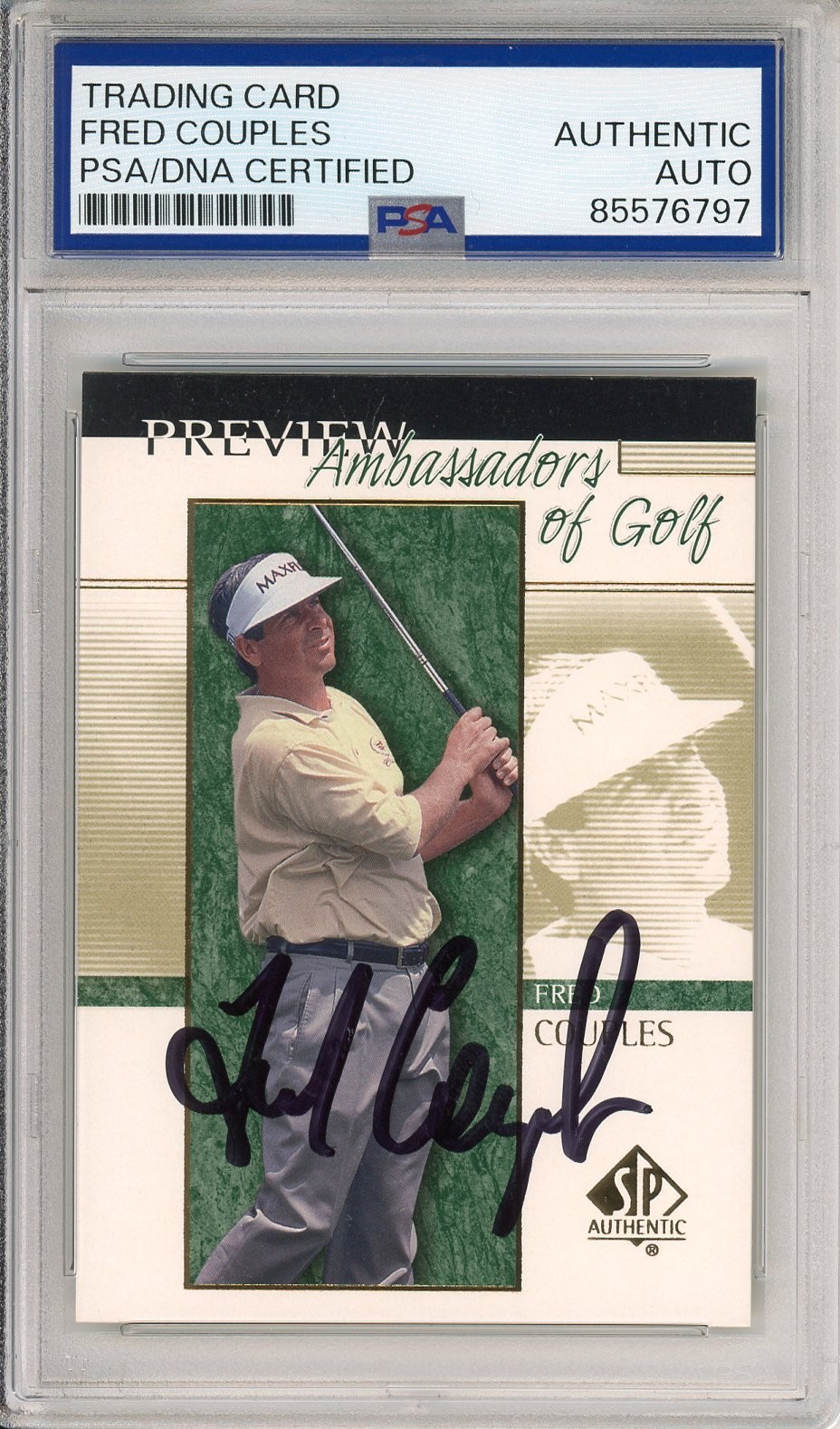2001 UD SP AUTHENTIC PREVIEW GOLF FRED COUPLES SIGNED CARD PSA DNA COA AUTOGRAPH