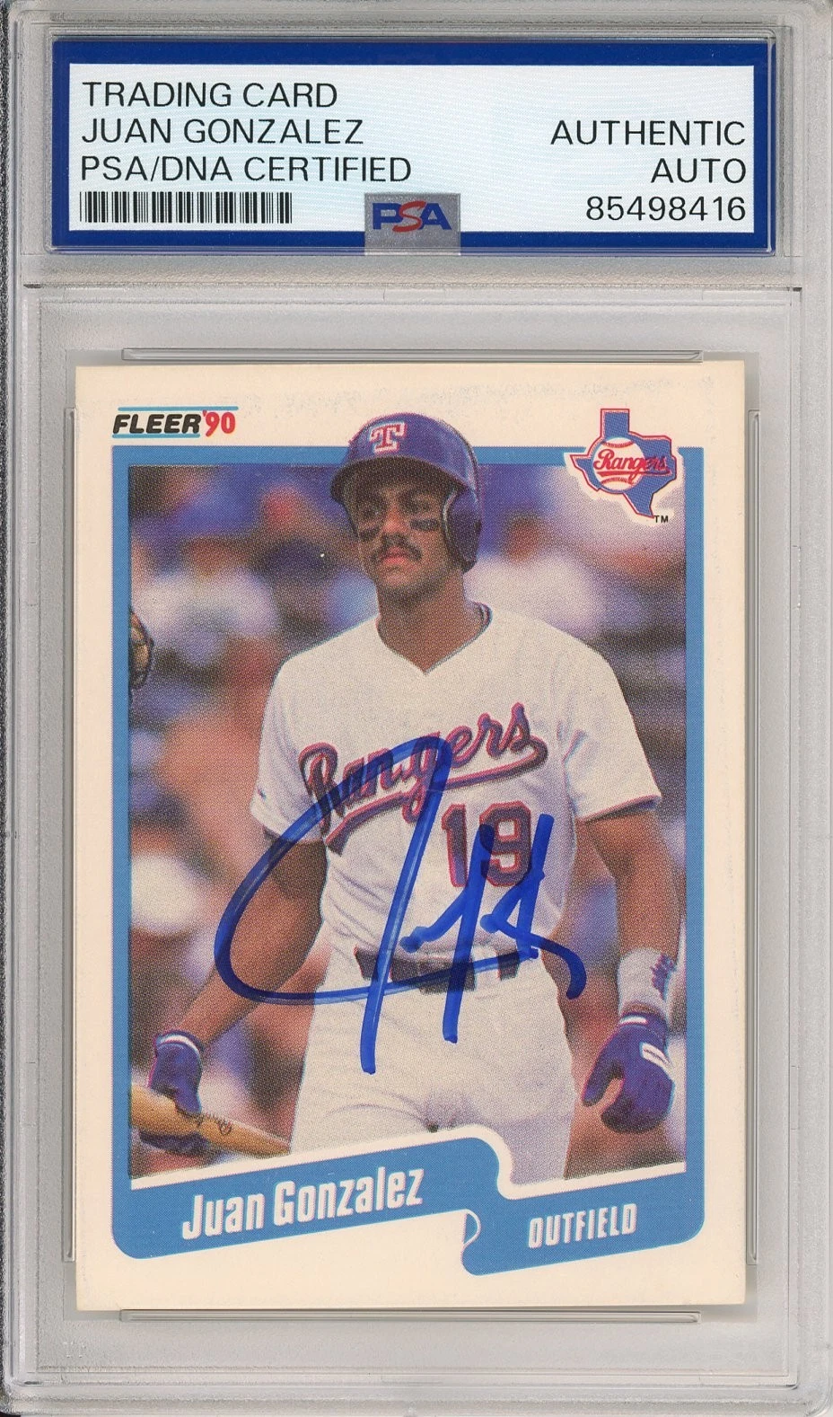 1990 Fleer Juan Gonzalez SIGNED Rookie RC Card PSA DNA COA Autographed Certified