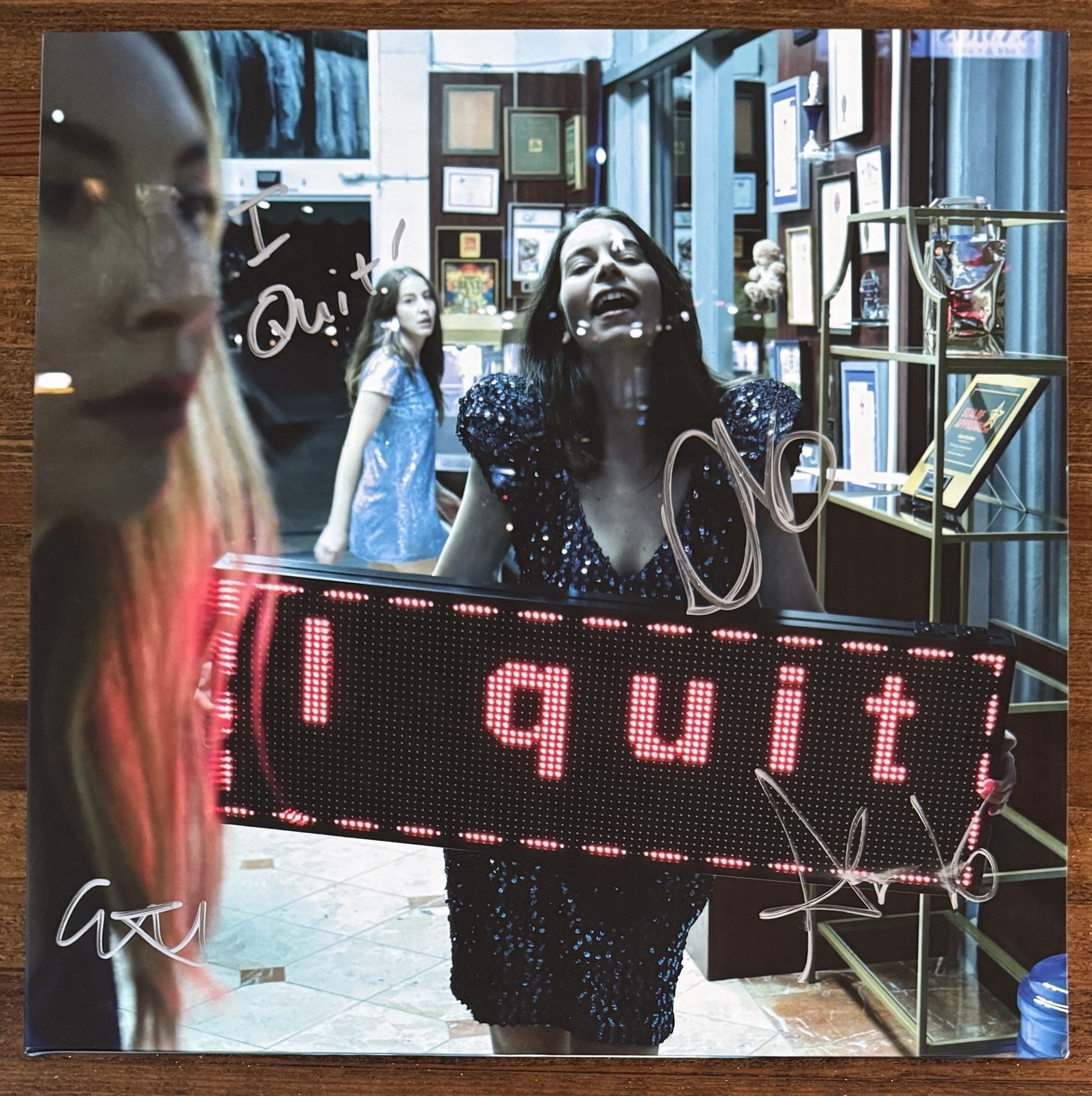 HAIM BAND SIGNED + LYRICS I QUIT BLUE VINYL 2LP COVER BECKETT BAS COA AUTHENTIC