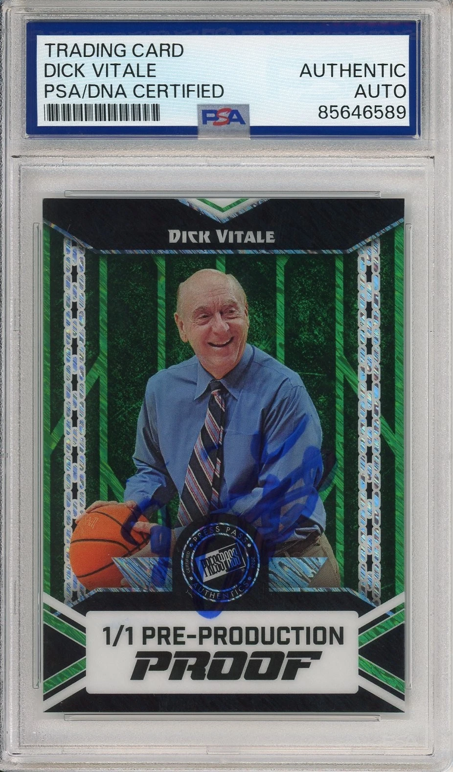 2024 LEAF PRESS PASS DICK VITALE  SIGNED 1/1 GREEN PROOF PSA DNA COA AUTOGRAPH