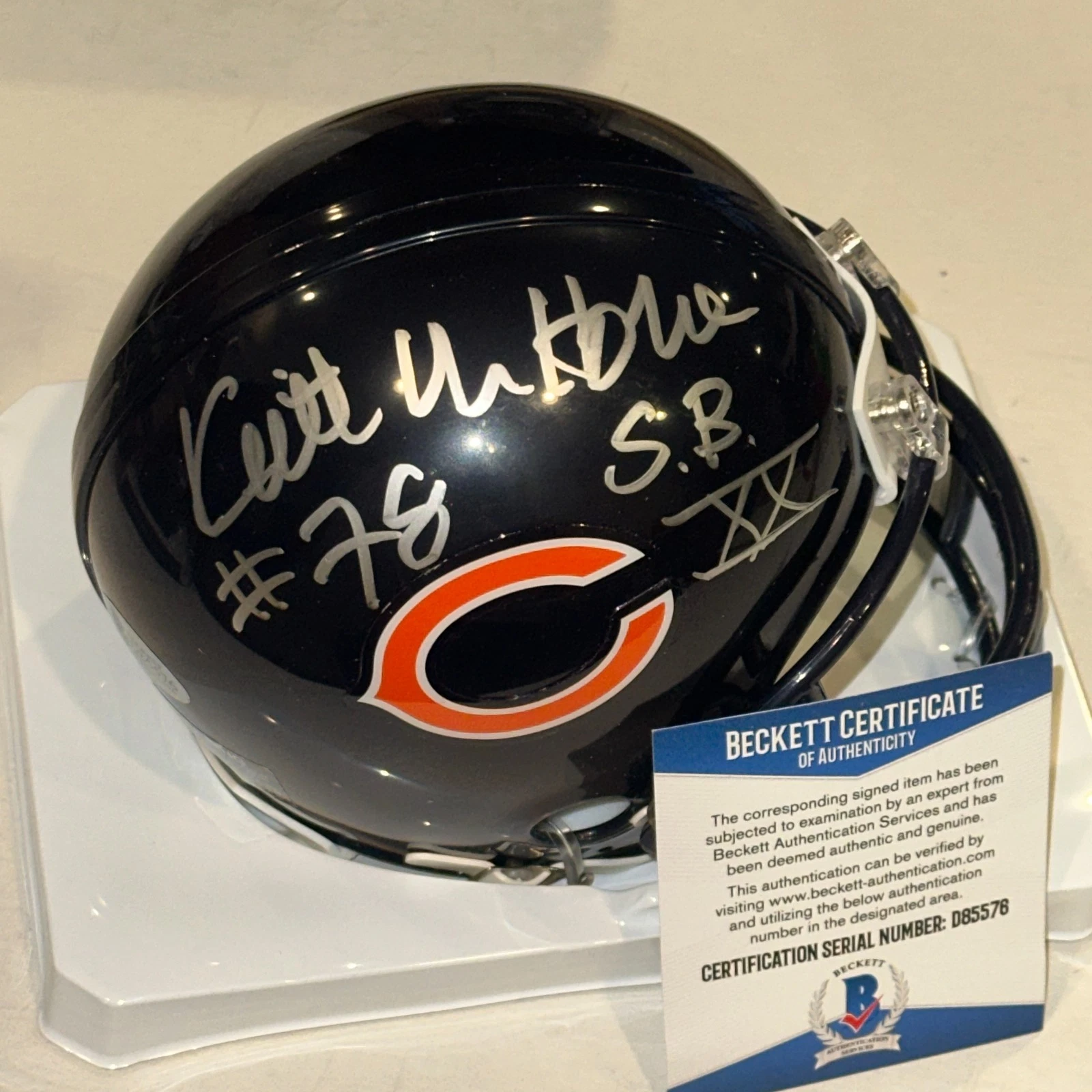 KEITH VAN HORNE Signed Chicago BEARS Mini-helmet w/ Inscription Beckett Auth BAS