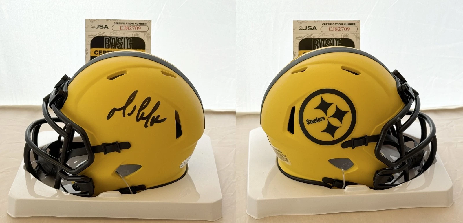 Mario Lemieux Pittsburgh Penguins signed Steelers Rave mini helmet JSA