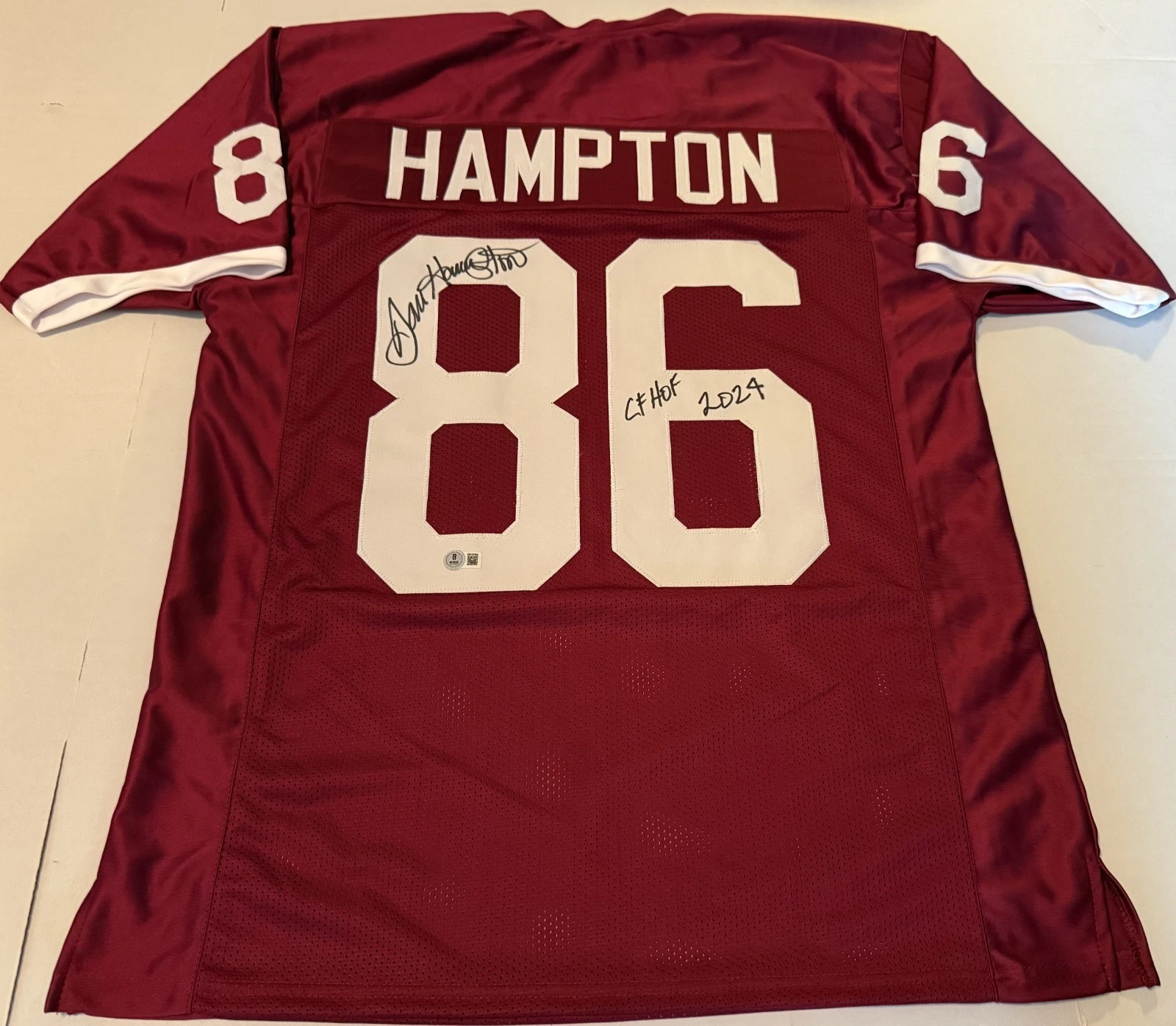 Dan Hampton Arkansas signed Custom jersey W/ CHOF Inscription Beckett Witnessed