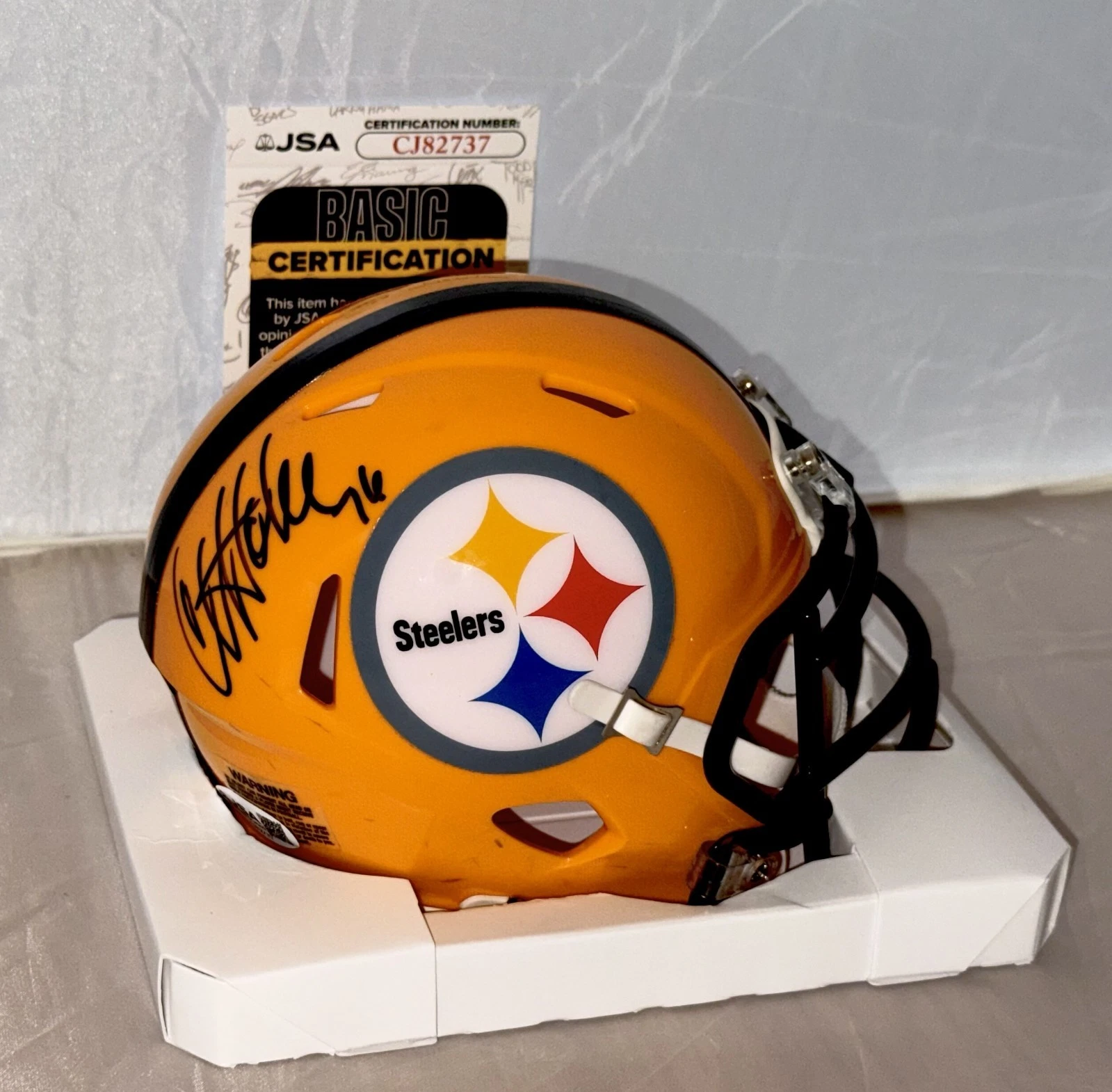 Chris Hoke signed Pittsburgh Steelers Yellow mini helmet autographed JSA