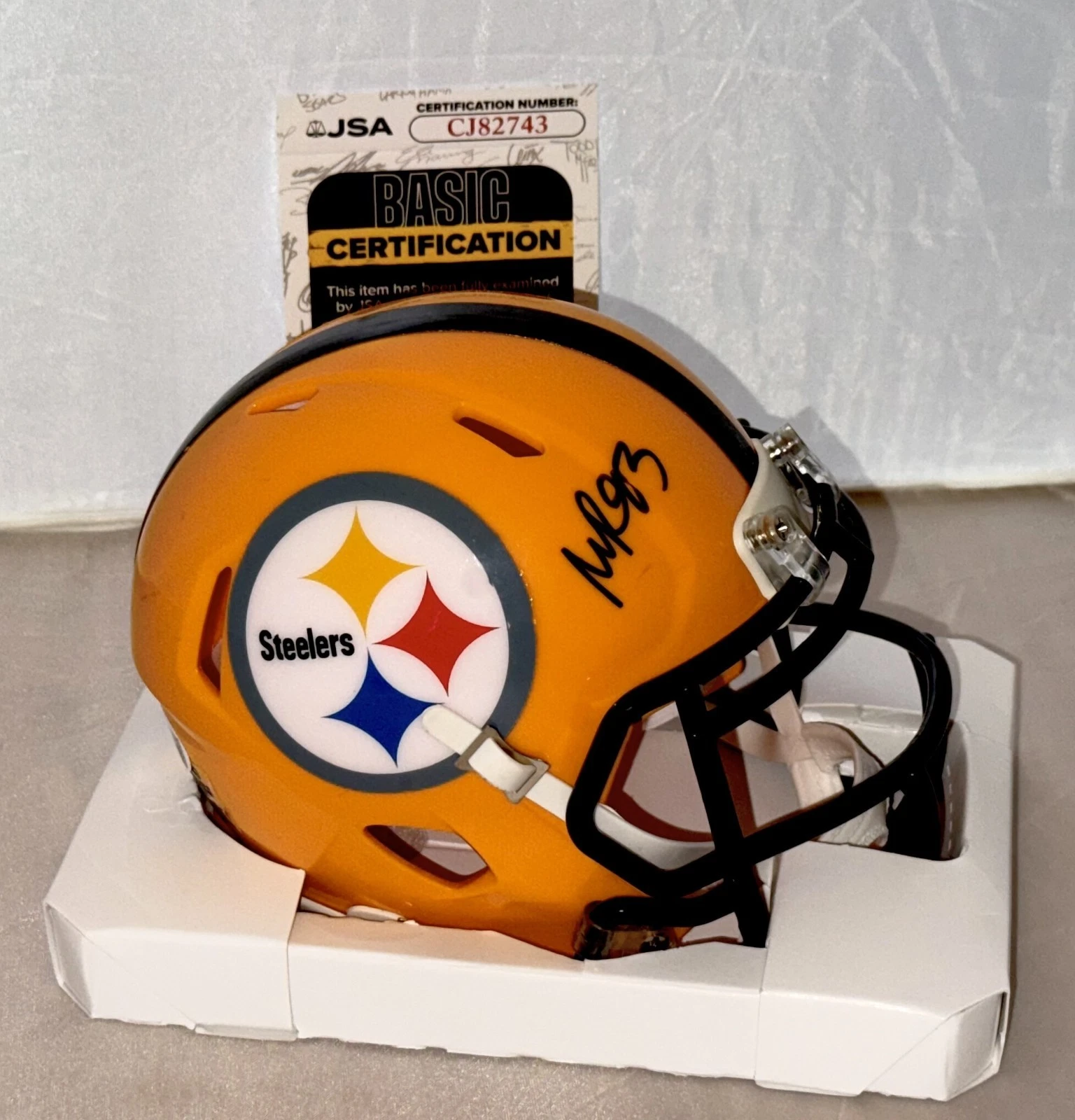 Mark Robinson signed Pittsburgh Steelers Yellow mini helmet autographed JSA