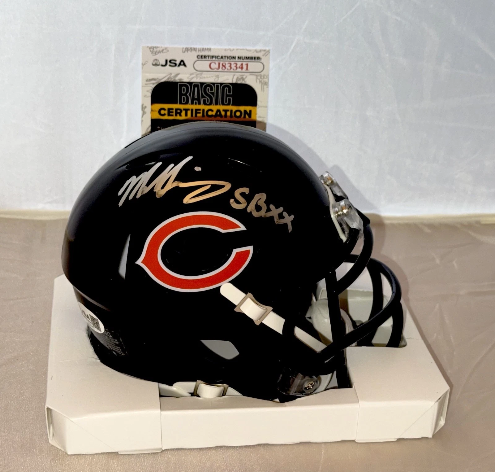 Mike Singletary signed Chicago Bears mini helmet autographed + SB XX Inscrip JSA