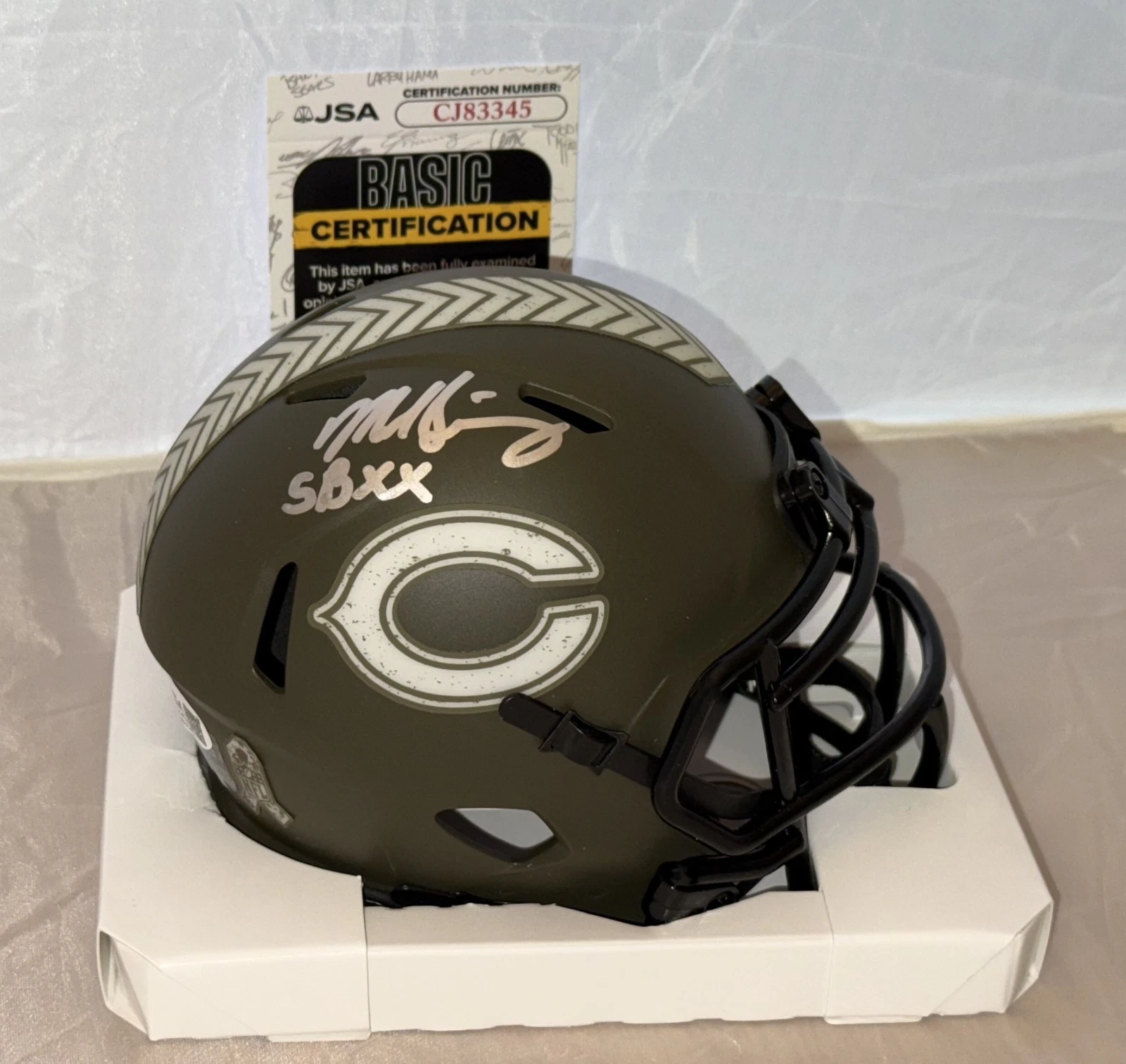 Mike Singletary signed Chicago Bears Salute mini helmet W/ SB XX Inscription JSA
