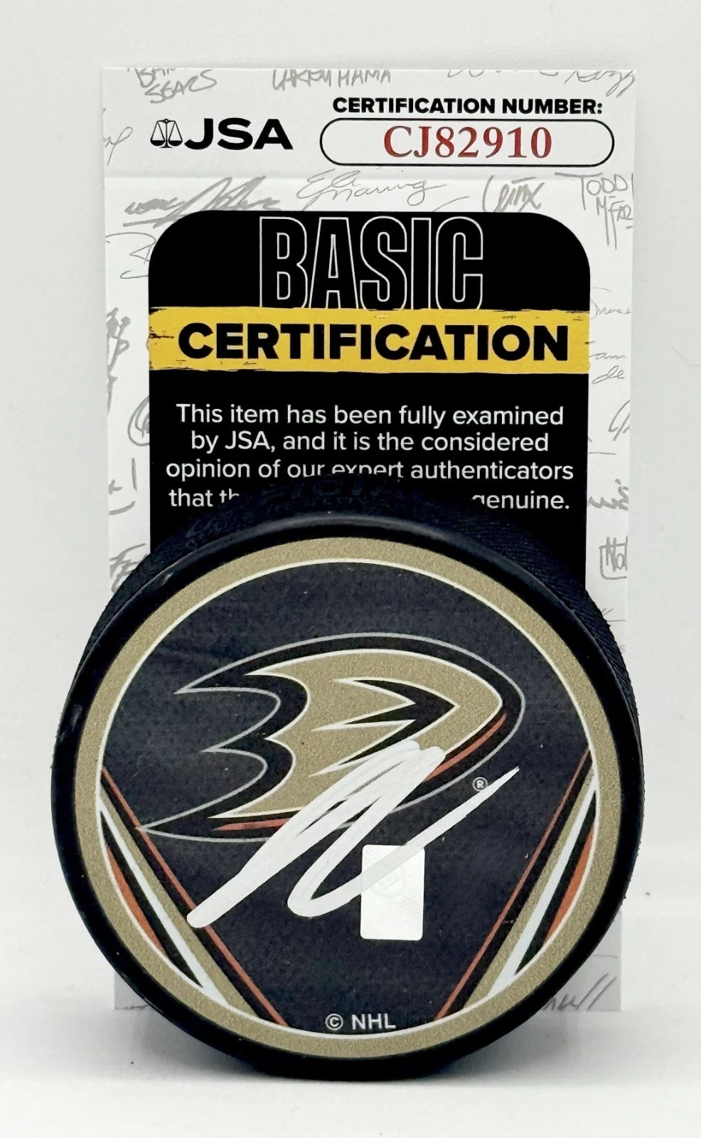 Leo Carlsson signed Anaheim Ducks Reverse Retro Puck autographed JSA COA