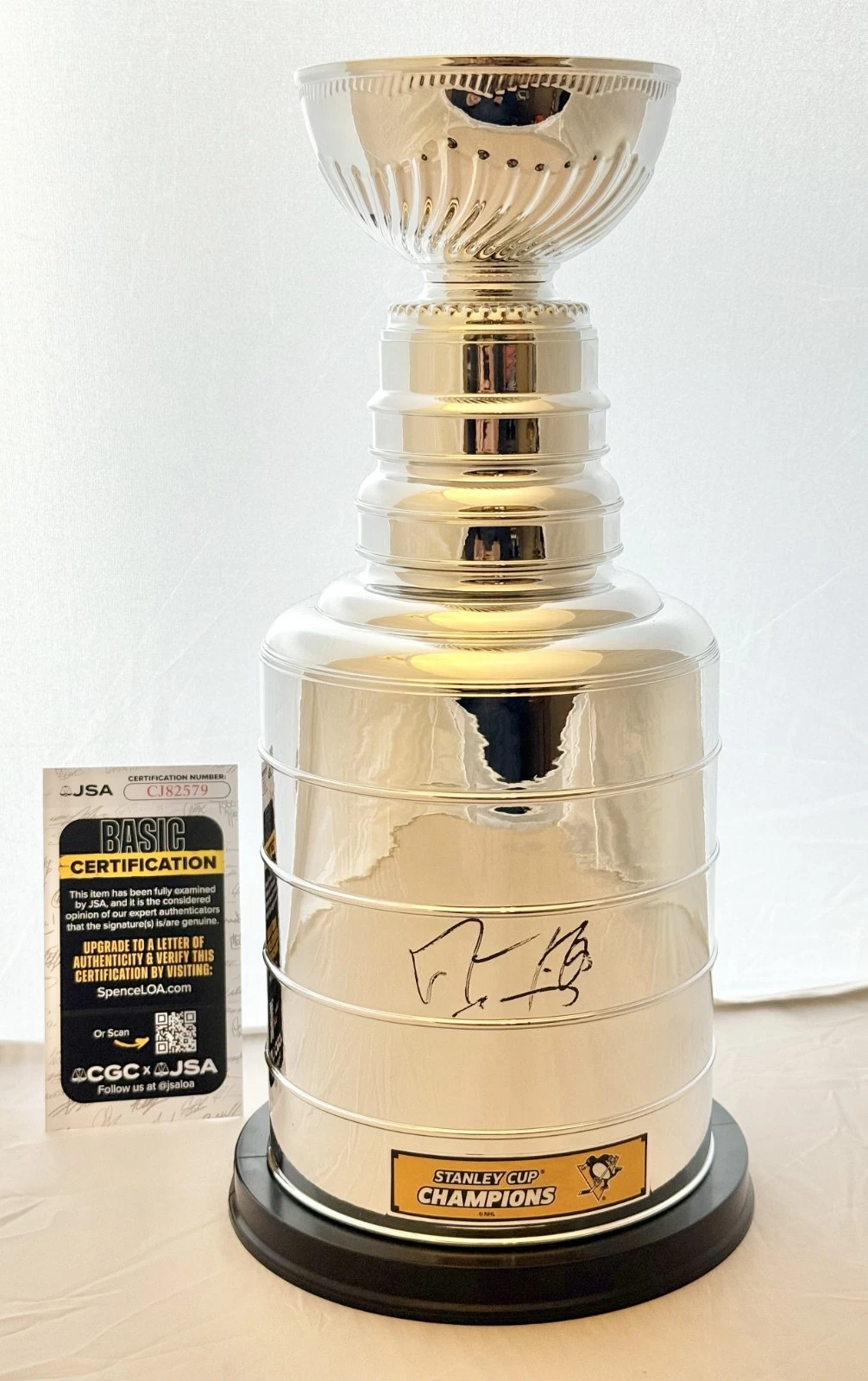 Marc Andre Fleury Pittsburgh Penguins signed Replica Stanley Cup Trophy JSA