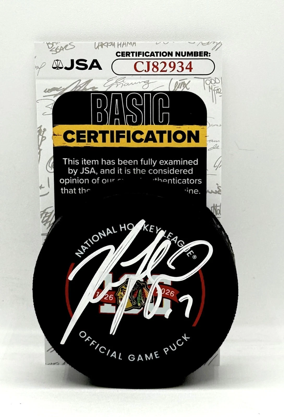 Nick Foligno signed Chicago Blackhawks 100th Anniversary Game Puck JSA