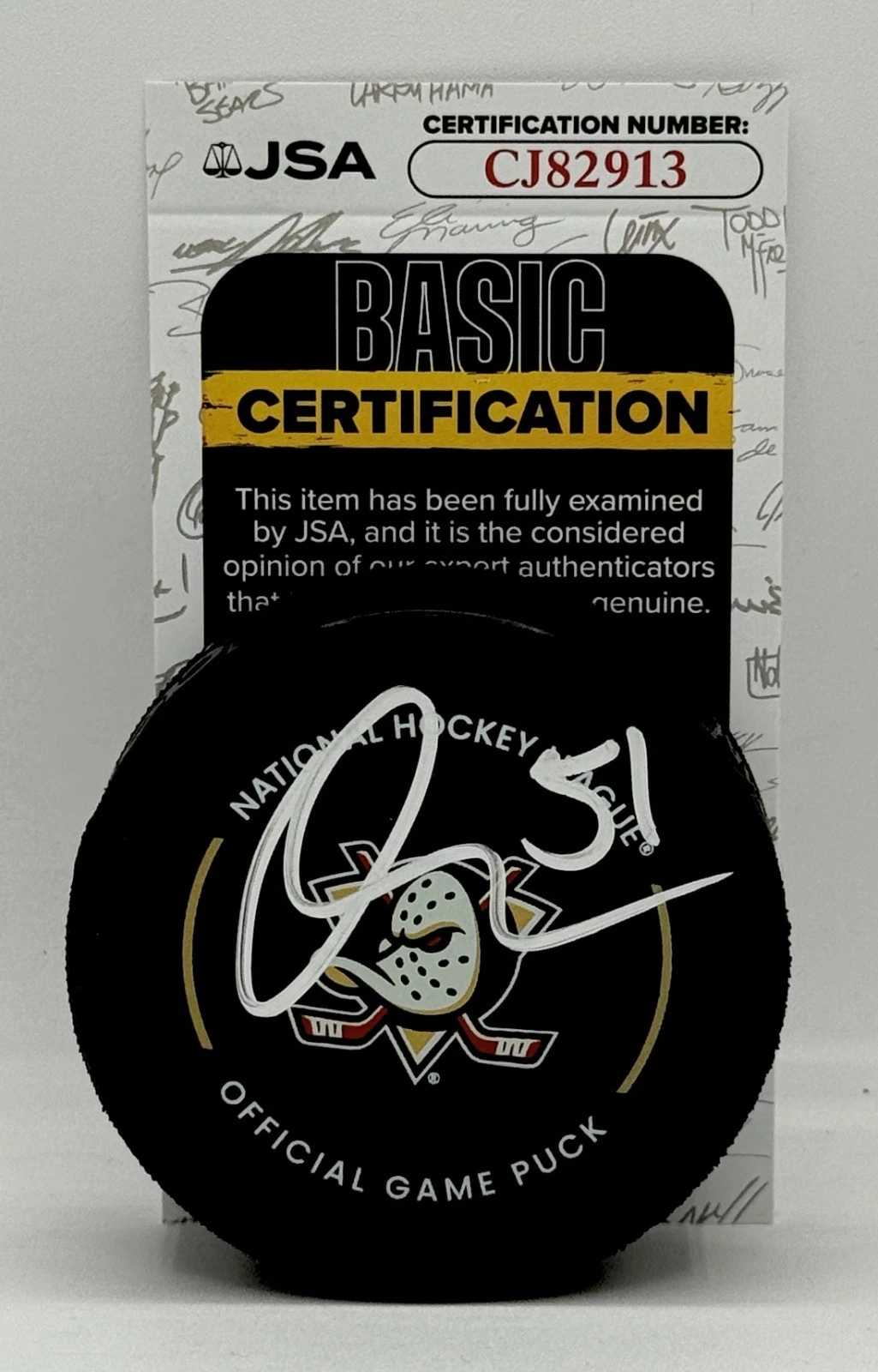 Olen Zellweger signed Anaheim Ducks Official Game Puck autographed JSA