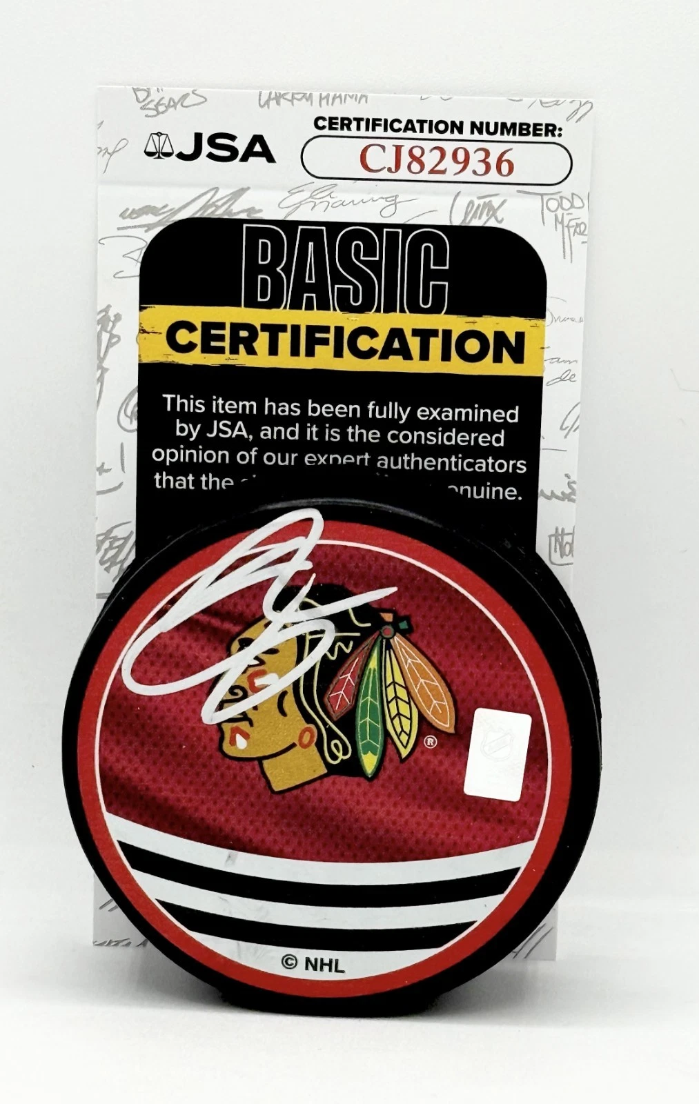 Sam Rinzel signed Chicago Blackhawks Reverse Retro Puck autographed JSA
