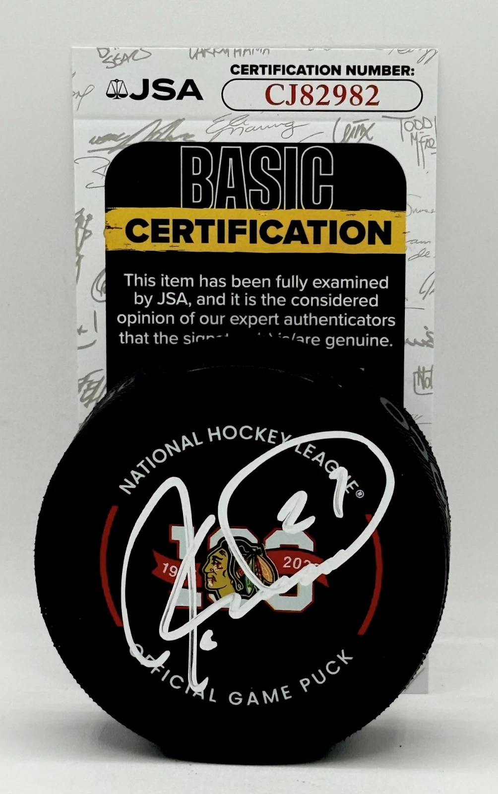 Jeremy Roenick signed Chicago Blackhawks 100th Anniversary Game Puck JSA