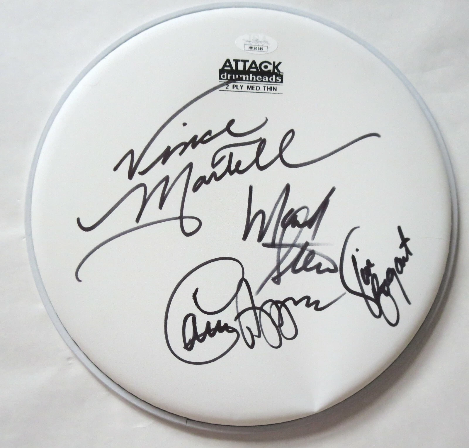 VANILLA FUDGE REAL HAND SIGNED 10″ DRUMHEAD JSA COA AUTOGRAPHED TIM BOGART +3 COLLECTIBLE MEMORABILIA
