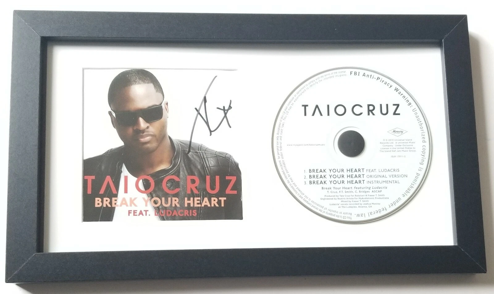 Taio Cruz REAL hand SIGNED Break Your Heart EP CD Framed Display COA Autographed