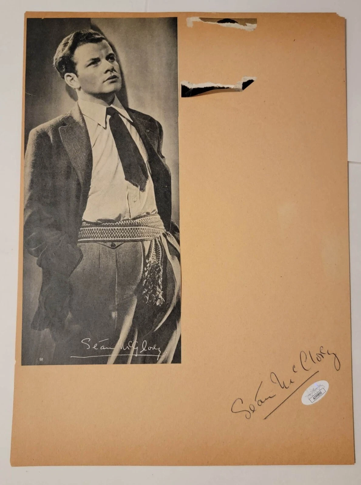 Sean McClory classic actor REAL hand SIGNED vintage scrap page JSA COA