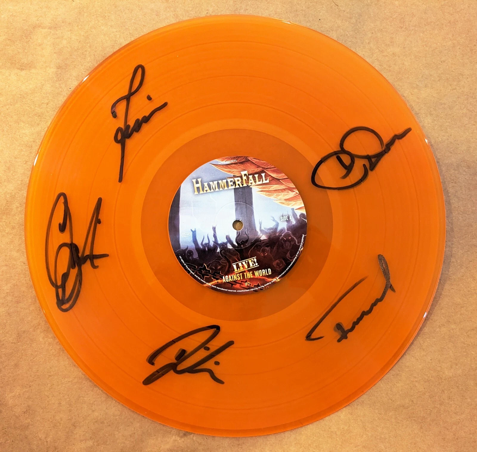 HammerFall REAL SIGNED Live Against The World Vinyl Disc Orange COA Autographed