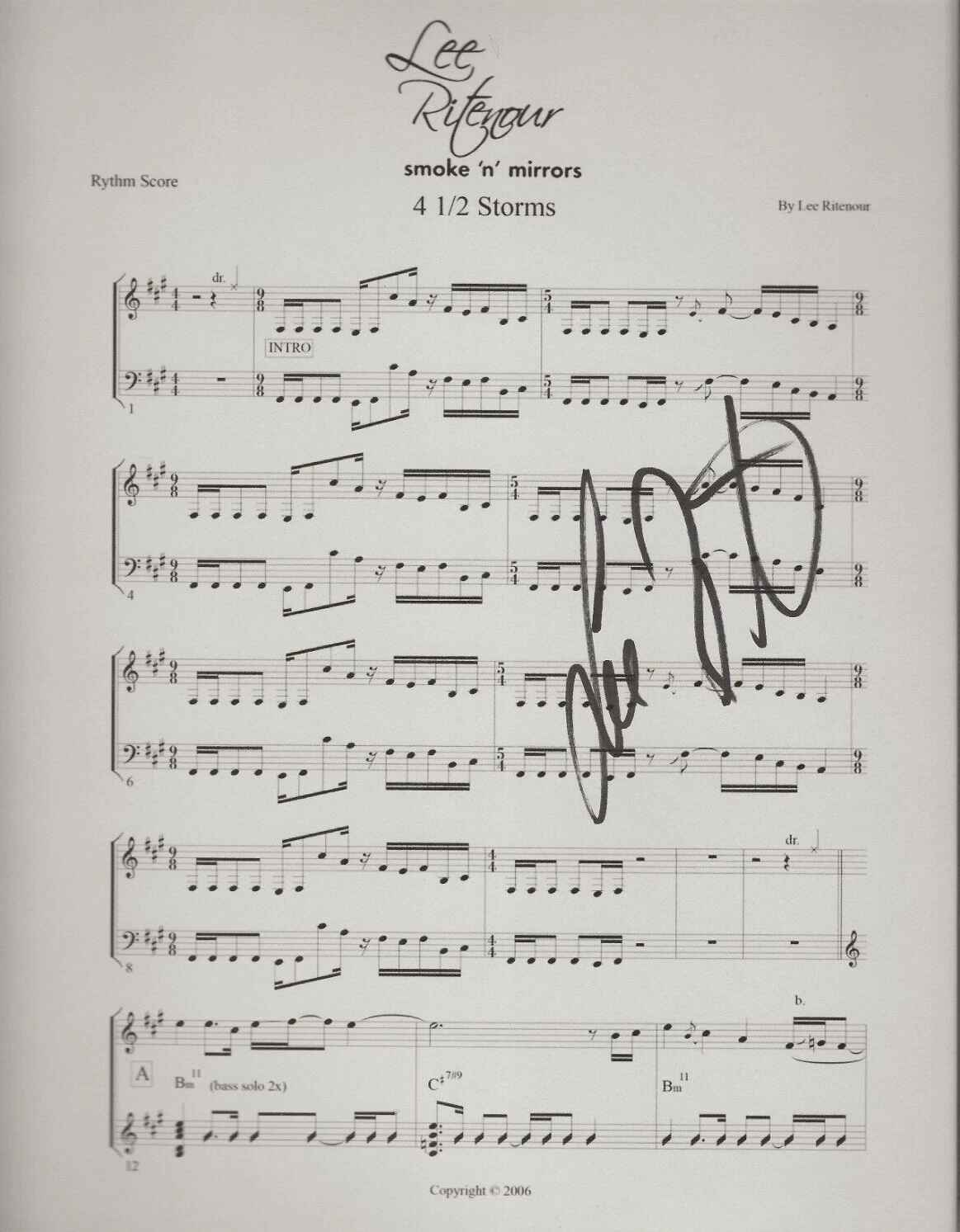 Lee Ritenour REAL hand SIGNED Smoke 'n' Mirrors 4 1/2 Storms Sheet Music COA
