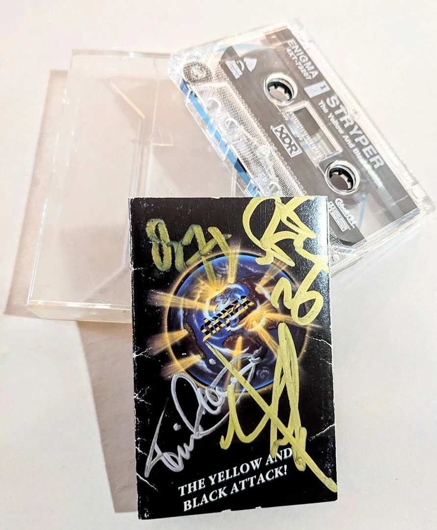 Stryper REAL SIGNED The Yellow and Black Attack Cassette Tape COA Autographed