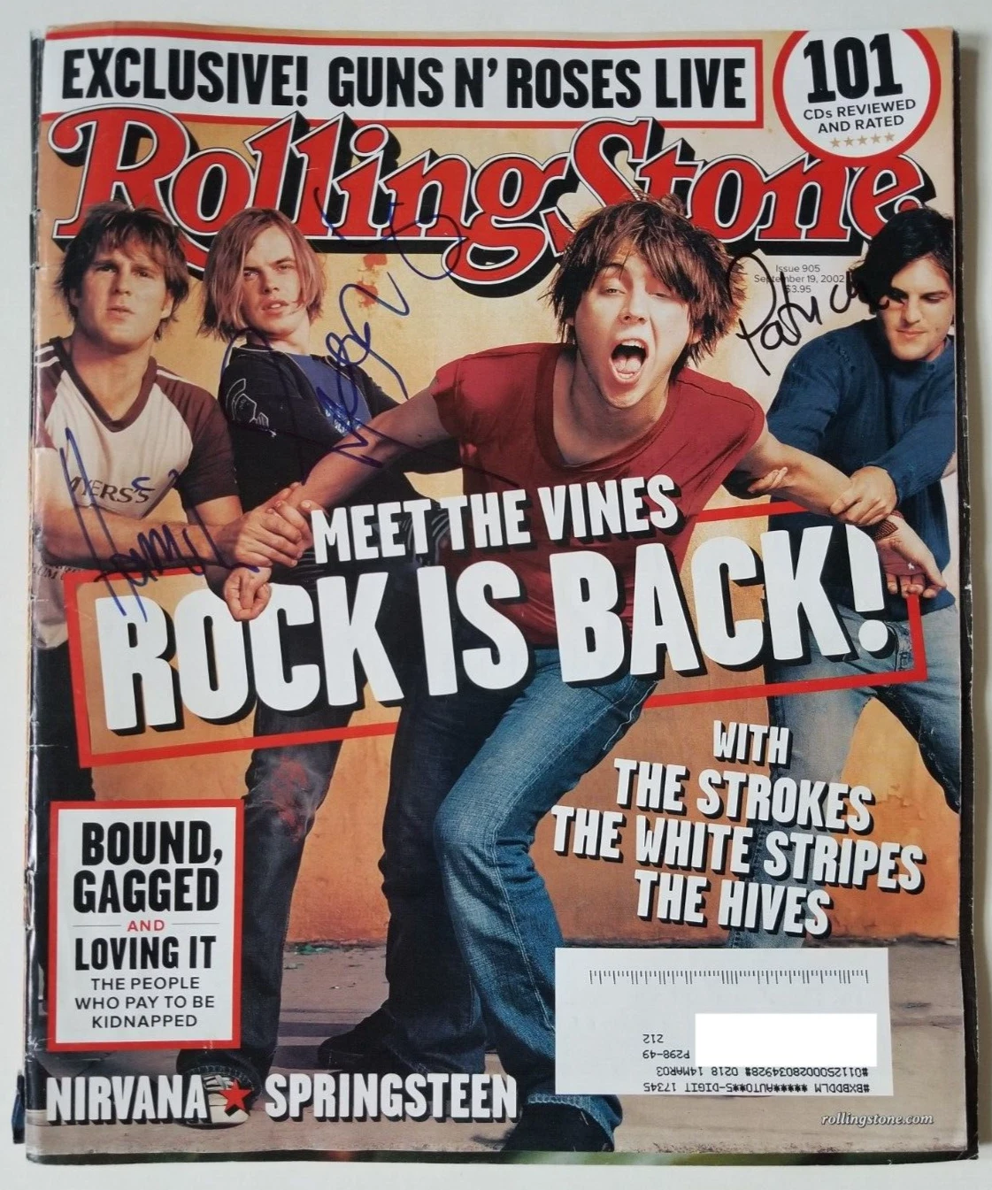 THE VINES REAL HAND SIGNED 2002 ROLLING STONE MAGAZINE COA AUTOGRAPHED BY 3 COLLECTIBLE MEMORABILIA