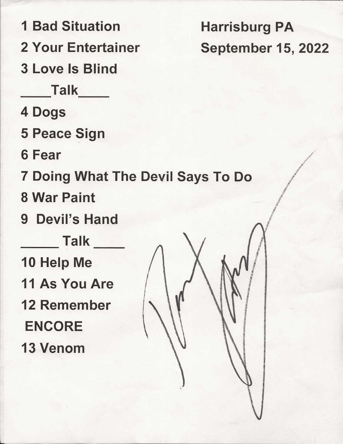 Ritchie Kotzen REAL hand SIGNED Concert Used Set List COA Mr. Big Winery Dogs