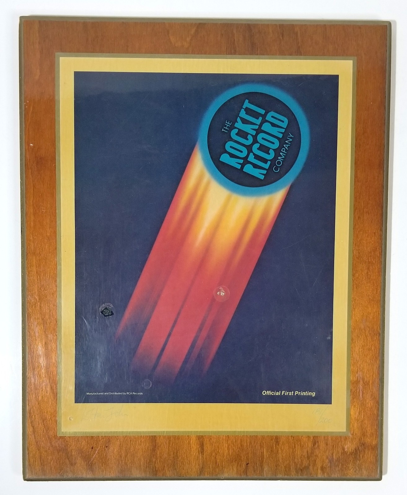 Elton John SIGNED Official First Printing Rocket Record Plaque JSA LOA 181/200