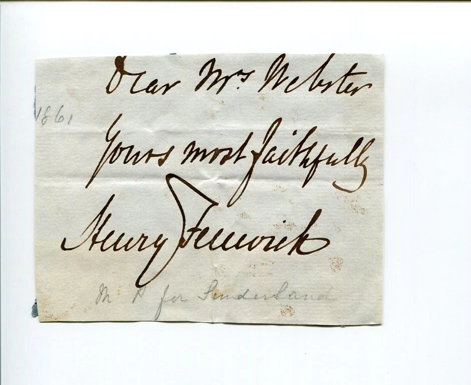 Henry Fenwick Civil Lord of the Admiralty MP Sunderland Signed Autograph