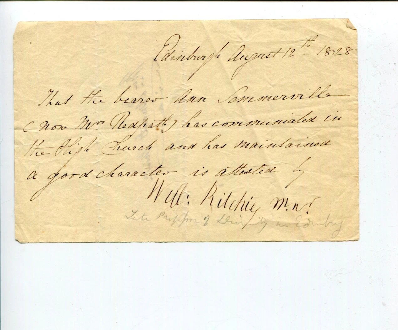 William Ritchie British Minister High Church Clergy Signed Autograph ALS