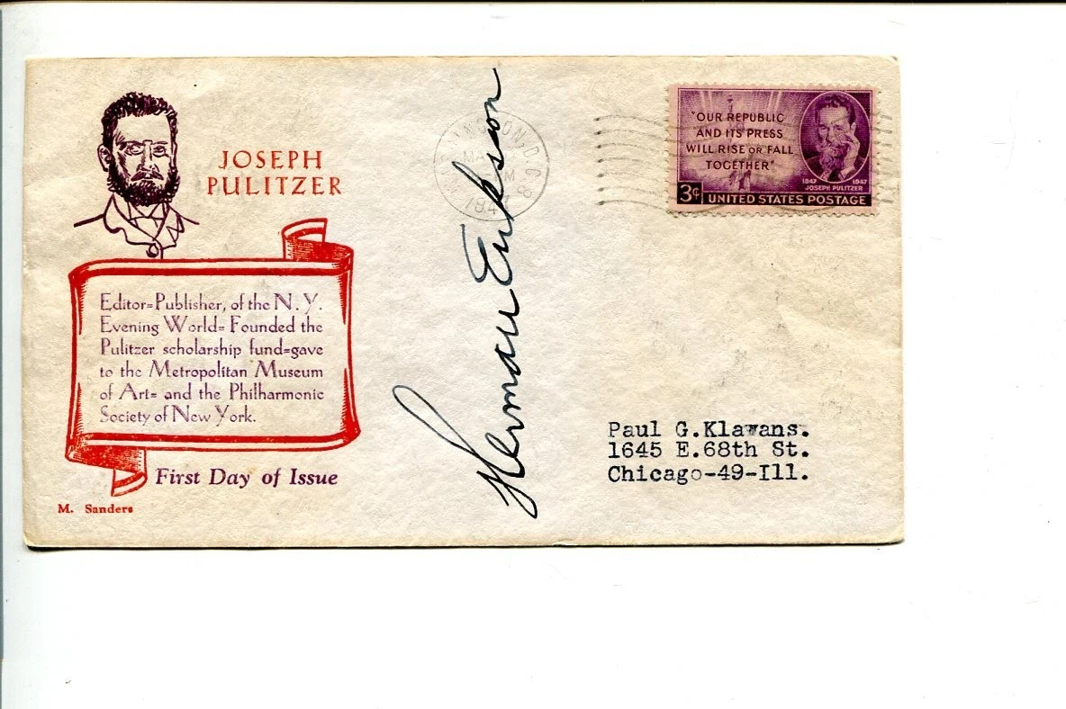 Herman Eriksson Sweden Minister Commerce United Nations Delegat Signed Autograph