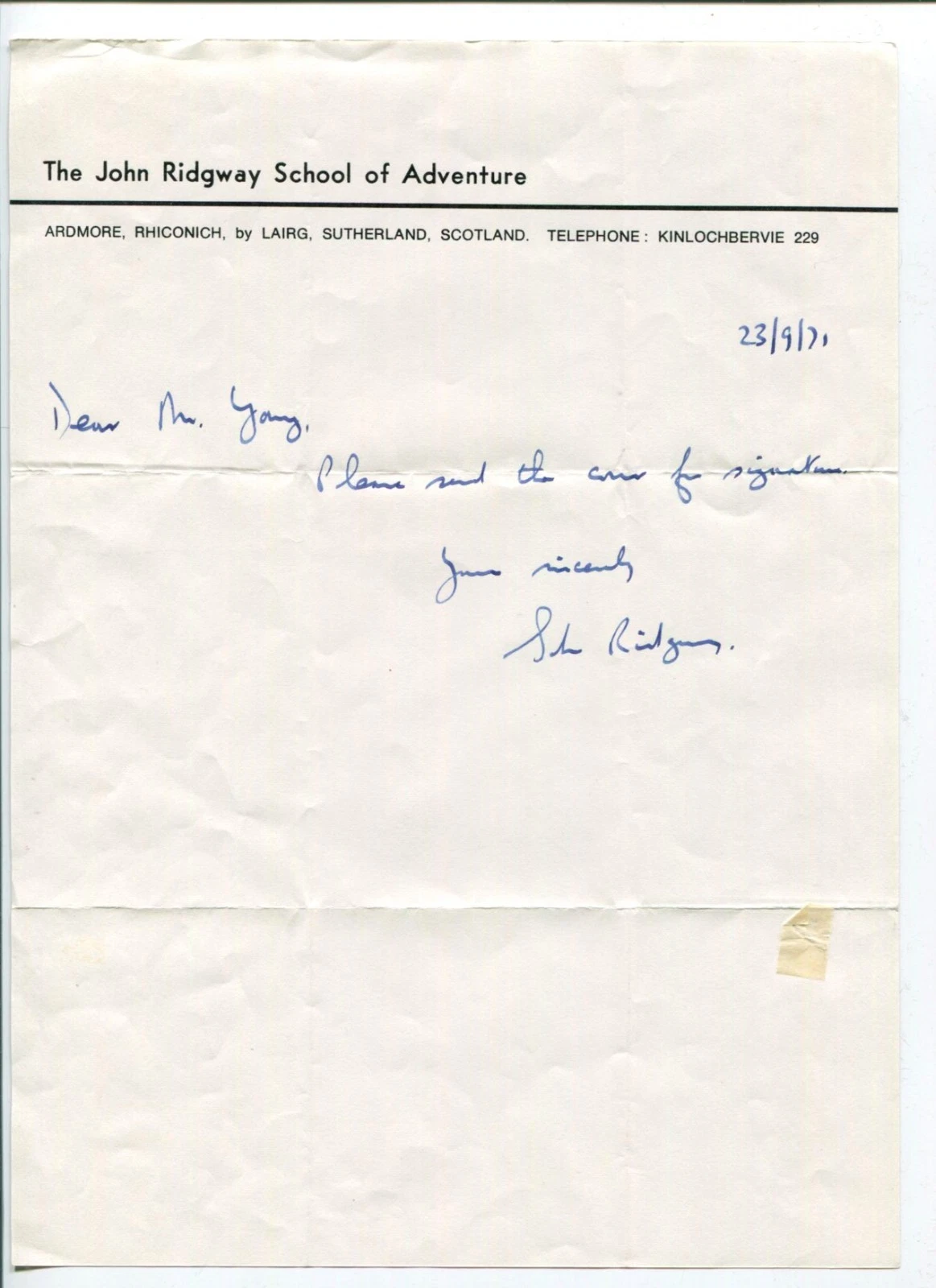 John Ridgway Famous British Sailor Record Holder Signed Autograph Note