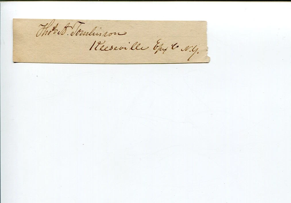 Thomas A Tomlinson New York NY US Representative Congress 1800s Signed Autograph