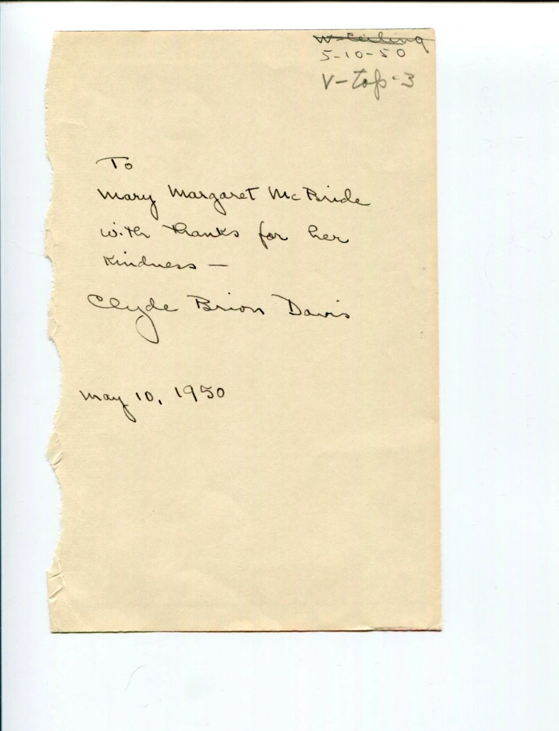 Clyde Brion Davis Great American Novel The Anointed Author Signed Autograph Note