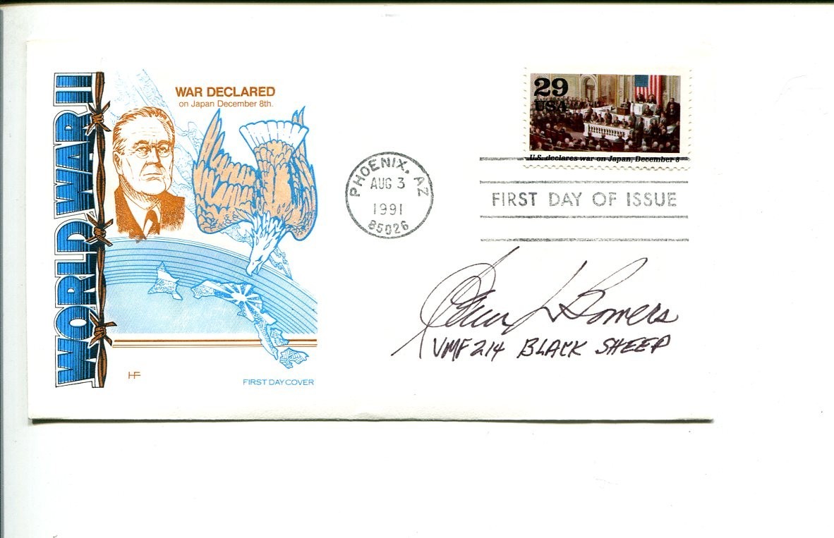 Glenn Bowers WWII War Black Sheep Squadron Signed Autograph FDC